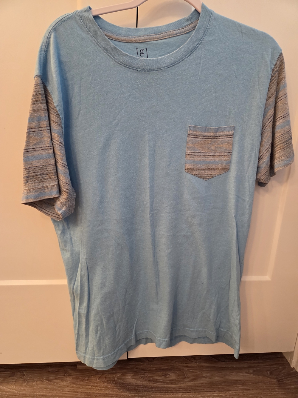 George Light Blue & Gray Pocket Tee with Striped Short Sleeves